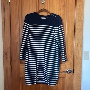 LOFT Navy/white striped long sleeve dress size small EUC